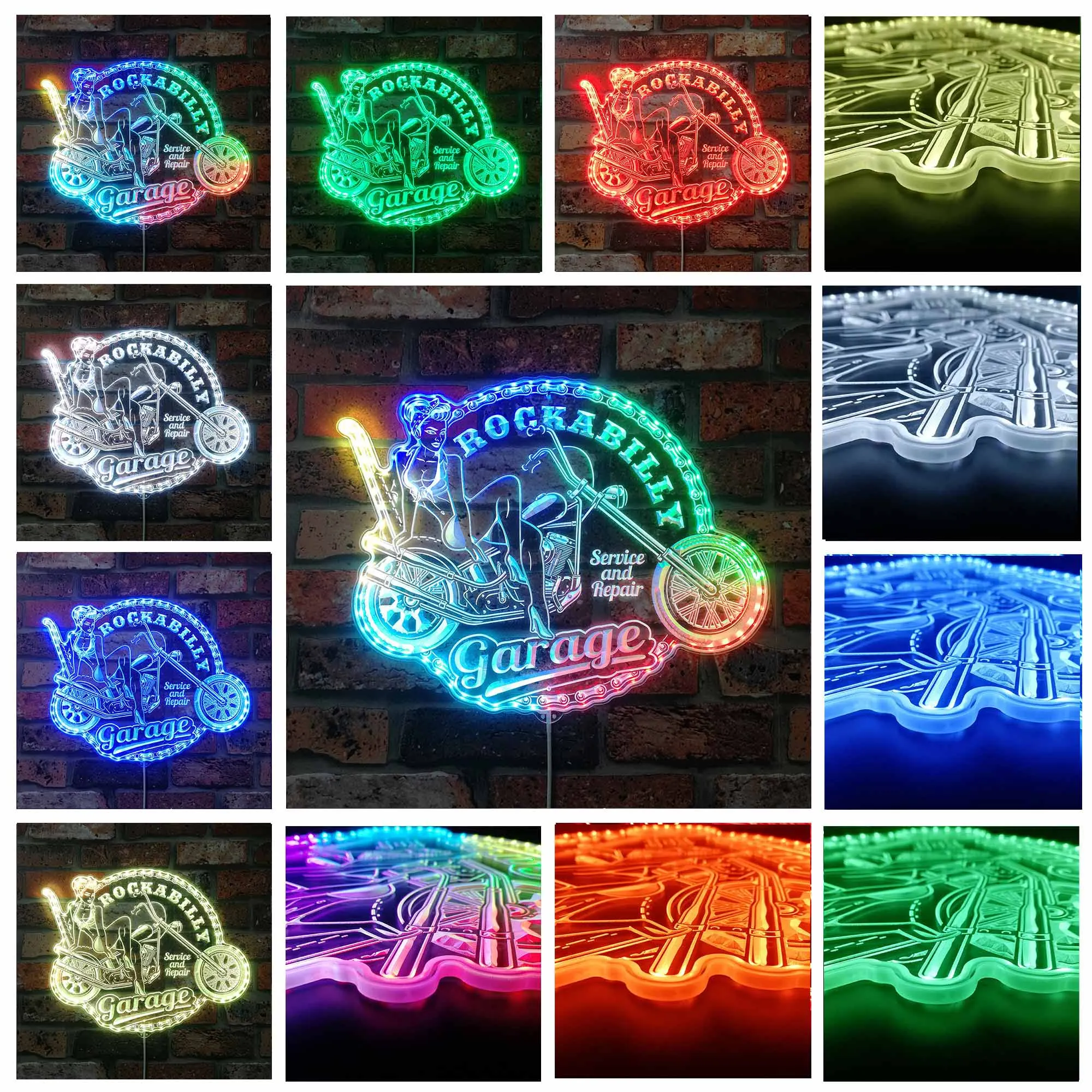 Rockabilly Girl Pin up Garage RGB Dynamic Glam LED Sign st06-fnd-i0320