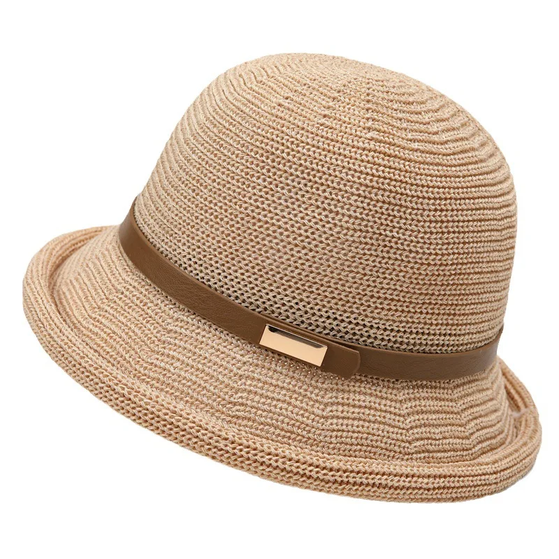 Women's Linen Hat Summer Sun Protection Thin Mom Style Hat Dome Bucket Hat Fashion All-match Sun-proof Beach Billycock 5