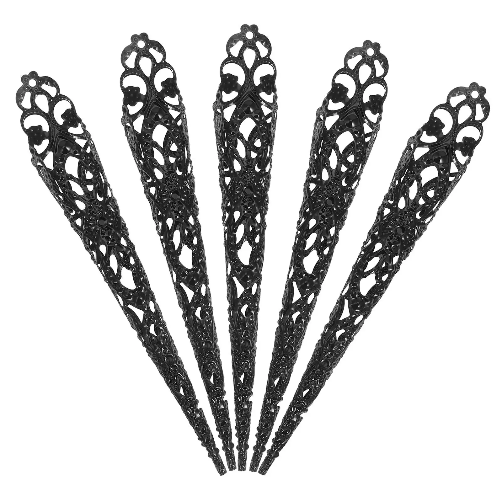

5 Pcs Fingertip Claw Ring Hollow Metal Long Nail Rings for Women Black 12cm Halloween Costume Claw Rings Cosplay Photography