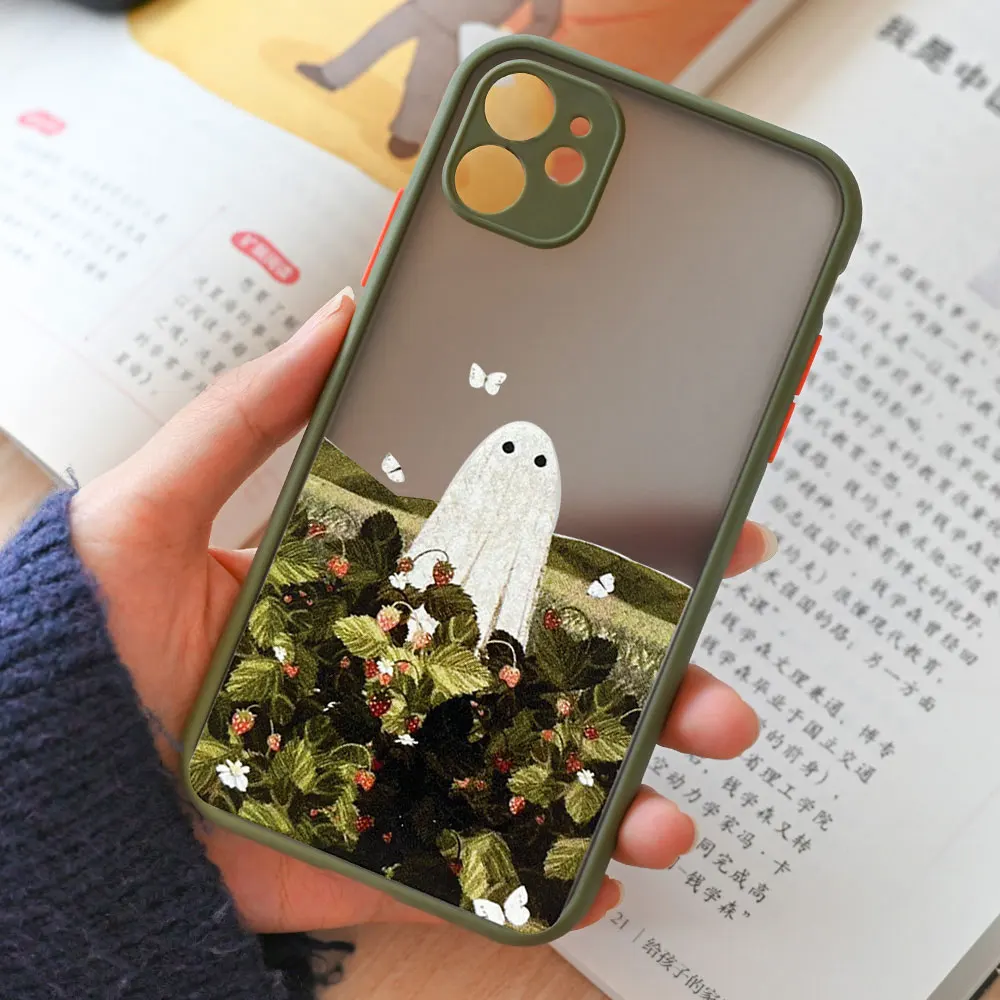 Cute Ghost Phone Case for IPhone XS MAX X XR SE2020 7 8 Plus 13 12 11 14 15 Pro Max Mini Shockproof Cover Funny Halloween Fundas