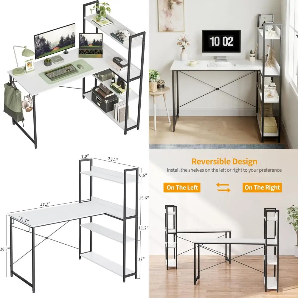 

47 Inch Small L-Shaped Home Office Desk with Storage Shelves for Computer and Writing