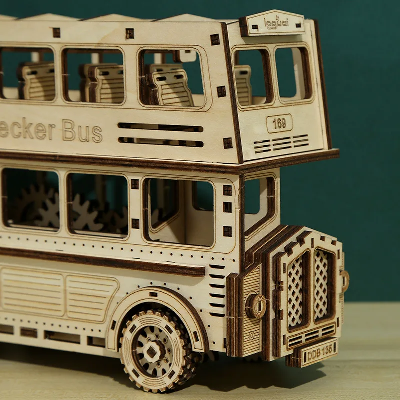 Holz Doppeldecker Bus 3D Puzzles Modelle Baustein Kits DIY Montage Puzzle Spielzeug für Kinder Erwachsene Sammlung Kreatives Geschenk