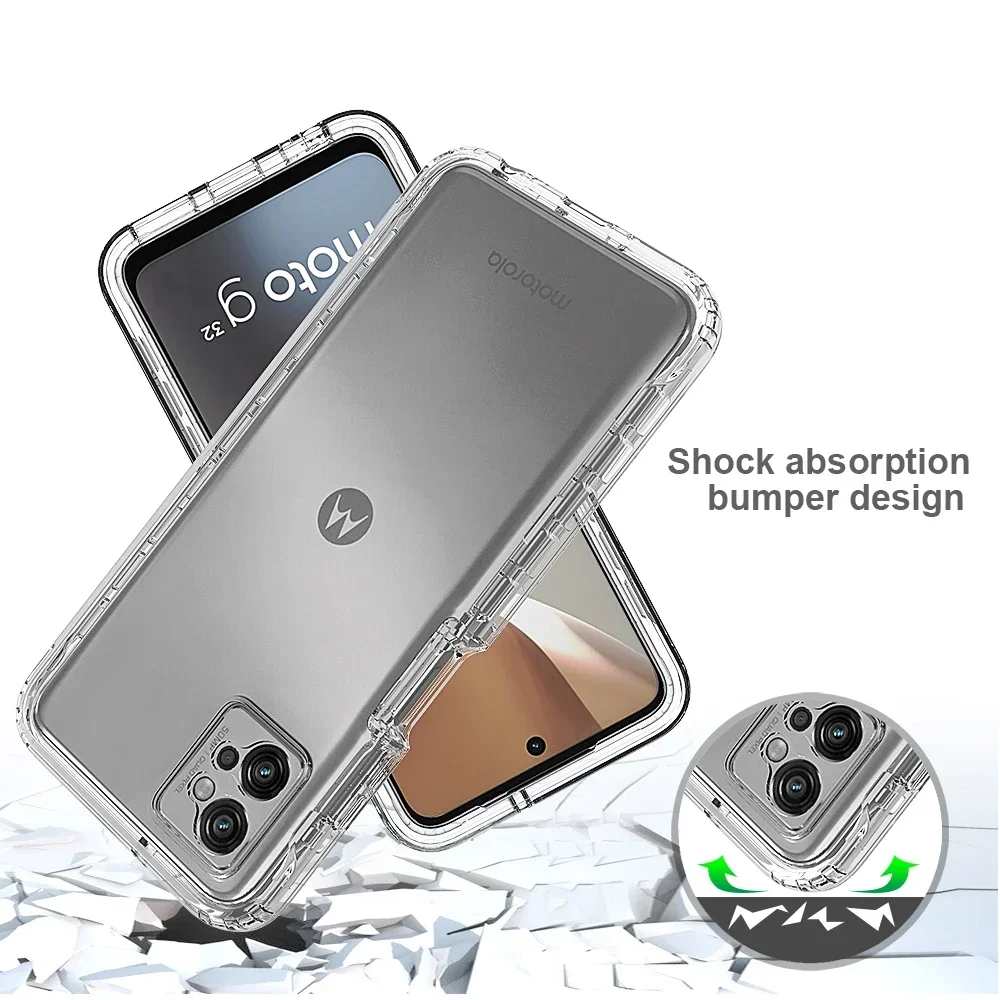 Rugged Armor Shockproof Case For Motorola Moto G32 G22 E32 G62 G42 G52 G82 G200 5G TPU Frame Hard Plastic Transparent Back Cover