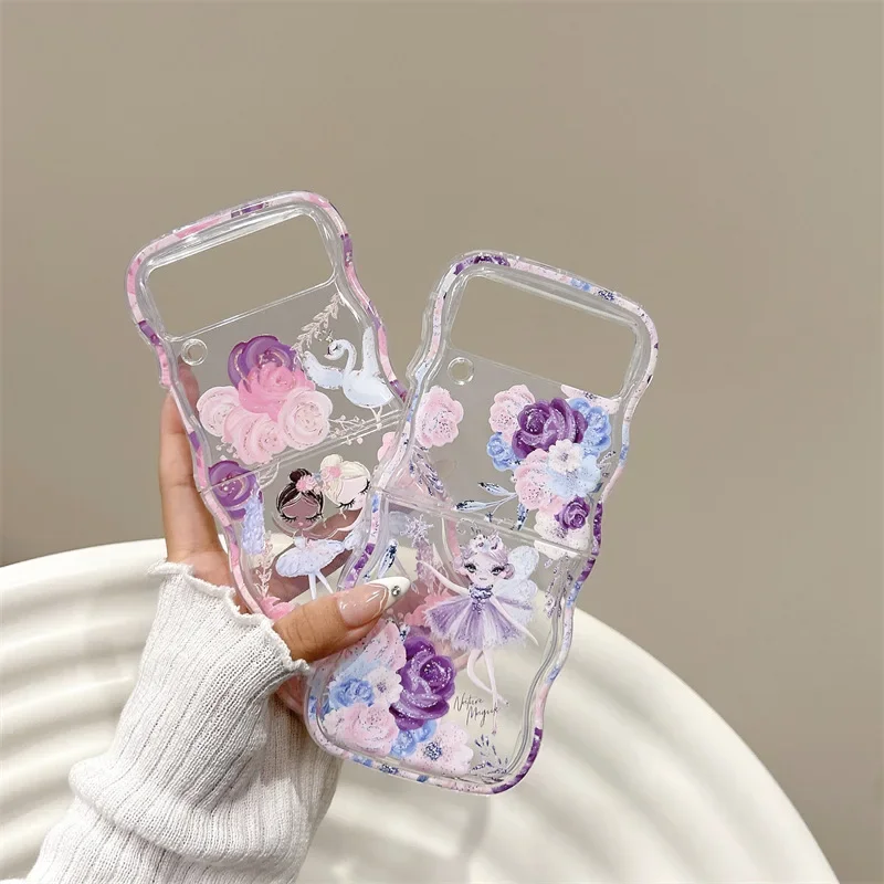 Funda de teléfono de niña de las flores para Samsung Galaxy Z Flip 6 5 4 3, carcasa trasera para ZFlip3 ZFlip4 ZFlip5 ZFlip6, carcasa protectora dura