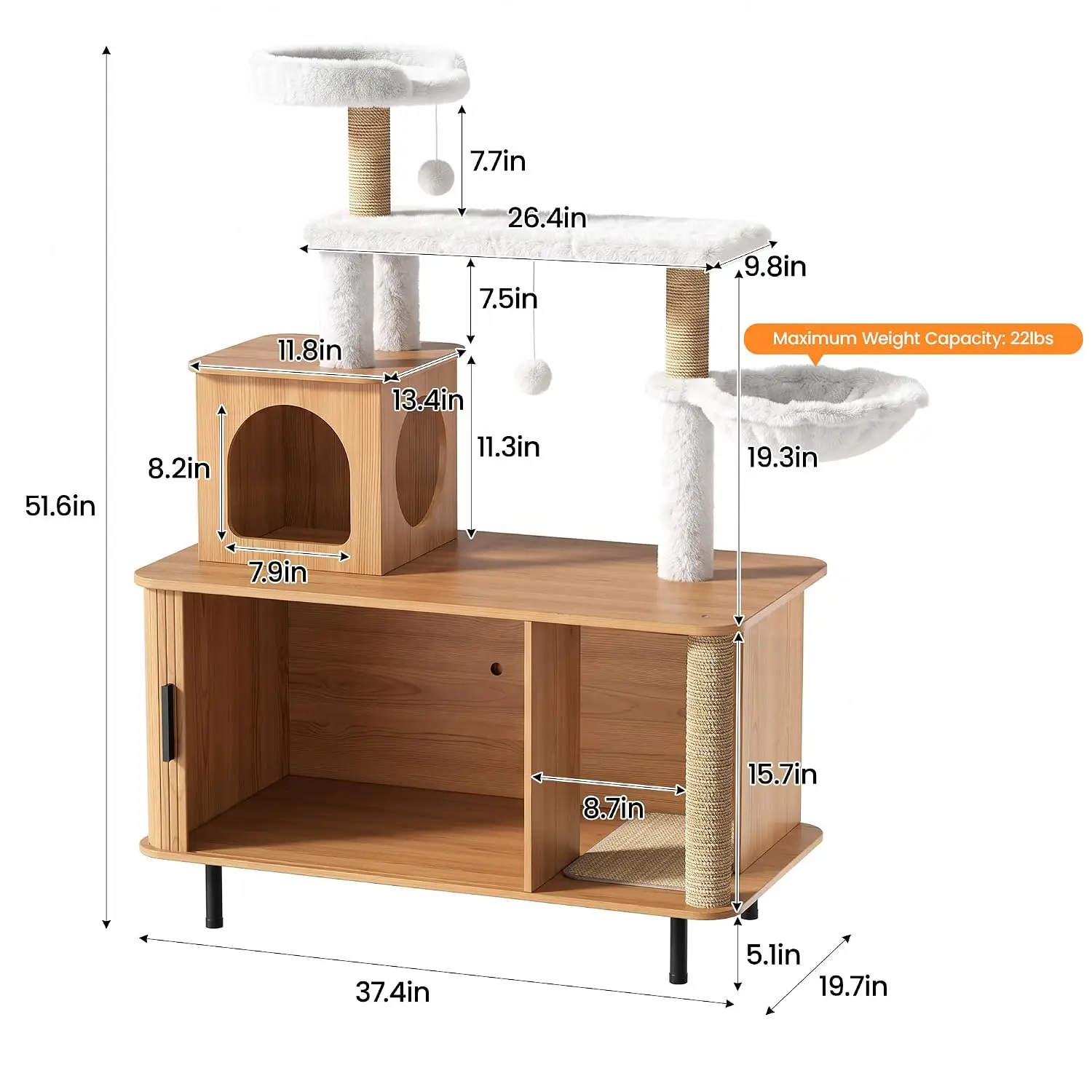 Cat Tree with Litter Box Enclosure, 52