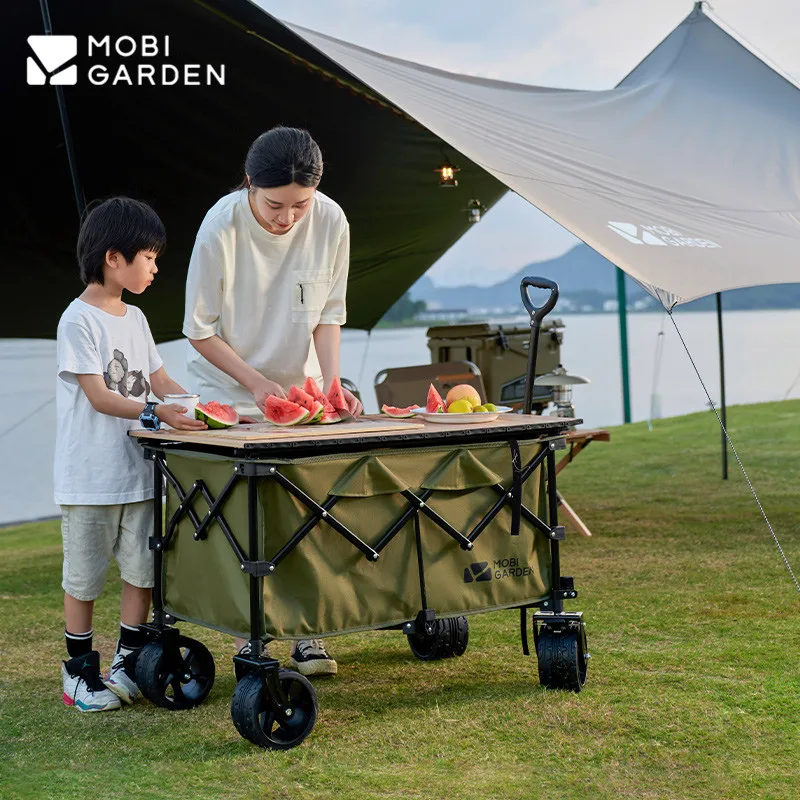 MOBI GARDEN-Chariot de camping pliant extérieur, chariot à bagages de grande capacité, poignée réglable, roues tout-terrain annulées, chariot à nervures, 190L