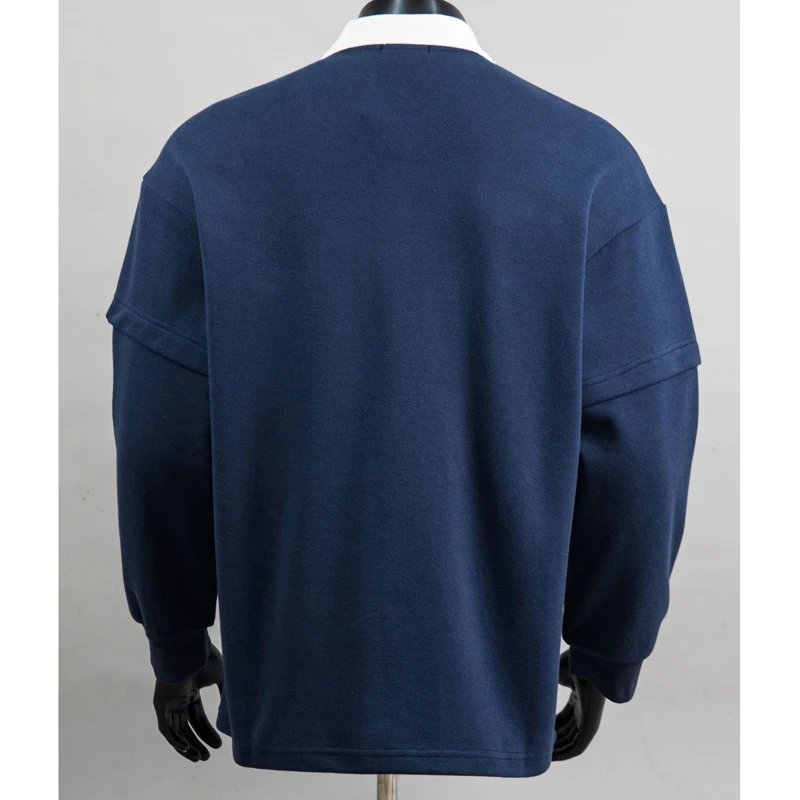 New Arrivals Rhude Long Sleeve Embroidery Polo Shirt Fake Two‑piece Lapel Top Streetwear Loose Casual Pullover