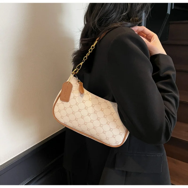 Borsa da pendolarismo coreana per donna Borsa a tracolla vintage, chiusura con cerniera, borse sotto le ascelle a spalla singola stampate alla moda