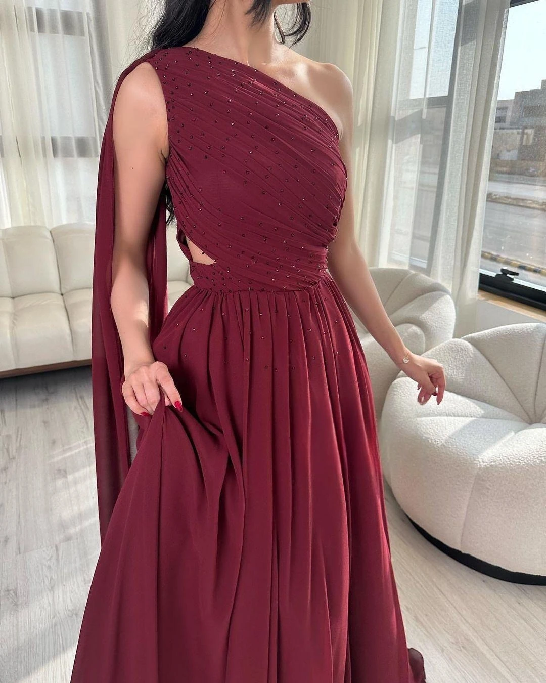 A-Line One Shoulder Prom Dresses Strapless Sleeveless Evening Dress 2023 Saudi Arabia Women\'s Formal Request Party Wedding