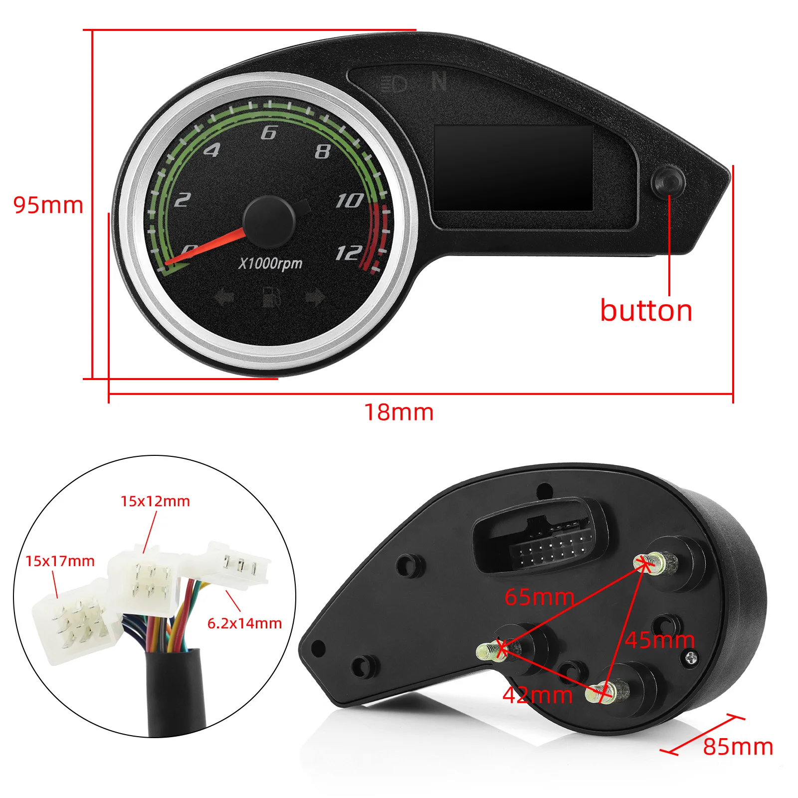 12V motocykl univerzální 12000RPM klínový řemen tachometru otáčkoměr palivo měřič LCD digitální měřici zařízení motocykl přístrojová deska