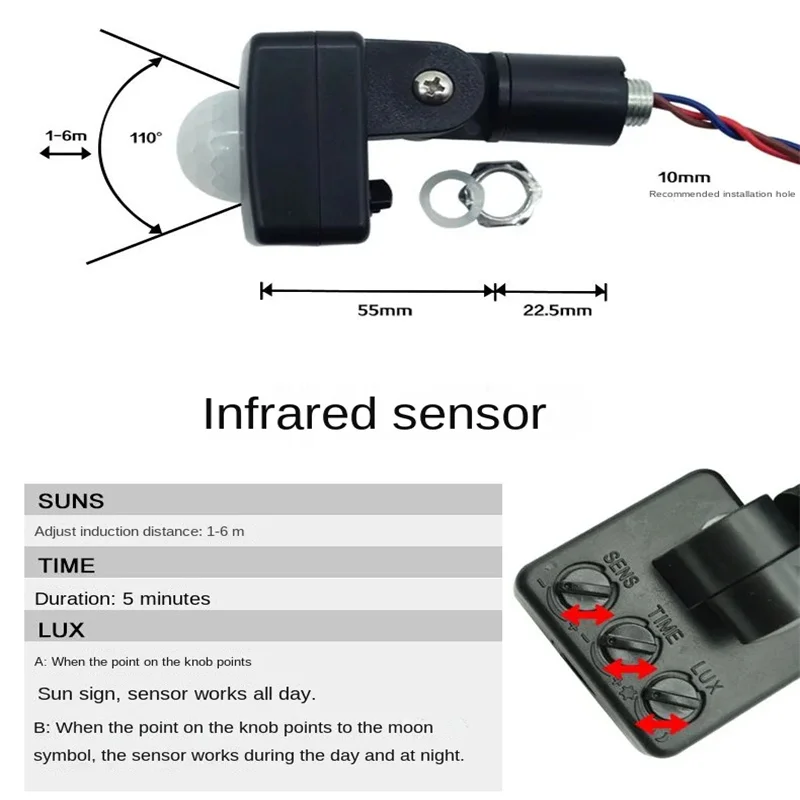 Luce di proiezione a LED per il rilevamento del corpo umano, luce di proiezione a infrarossi, monitoraggio di scale e corridoi impermeabili per esterni e sup