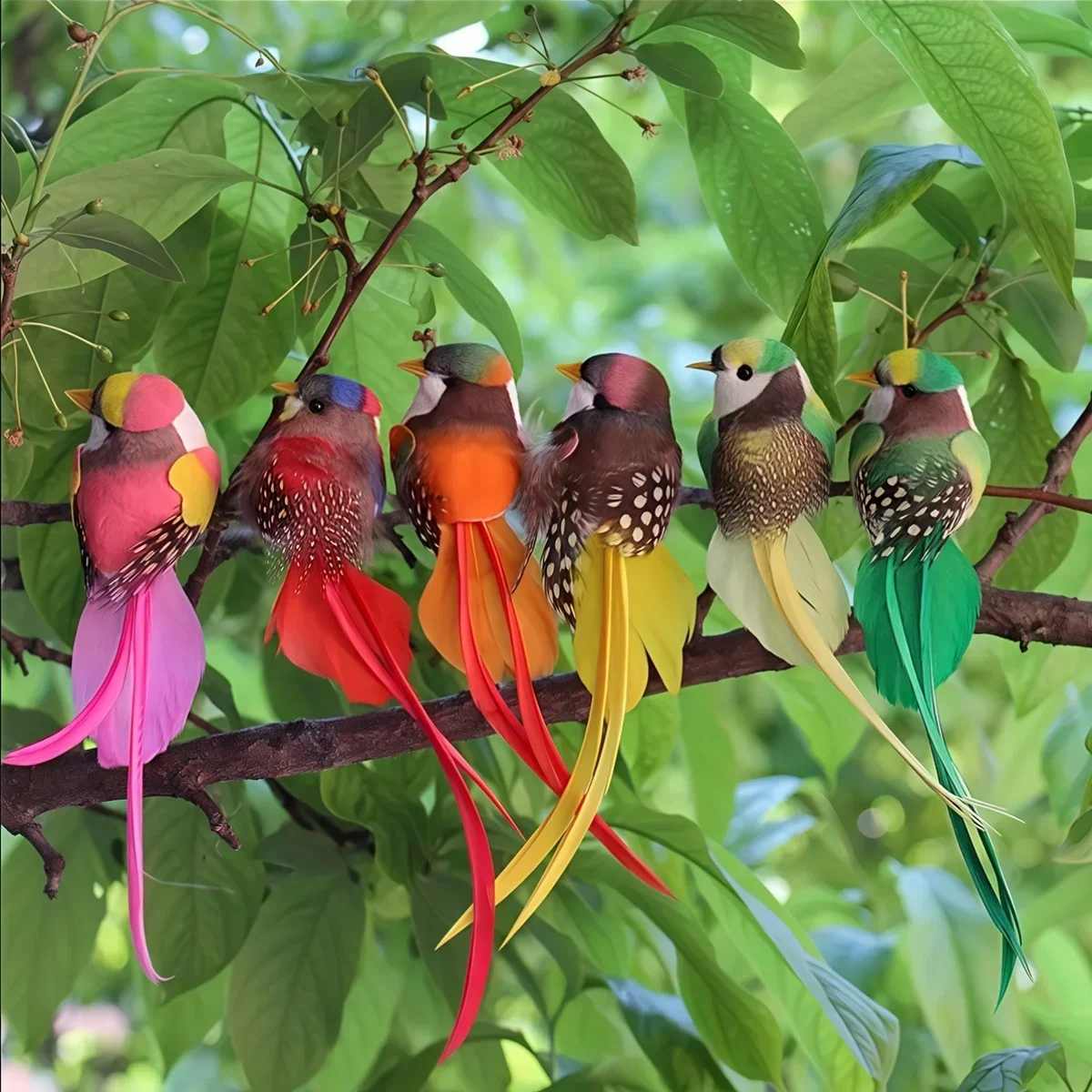 2Pcs Pom Pom Finch Artificial Feather Foam Bird Models Bird Figurines For DIY Home Garden Christmas Ornament Decor Accessories