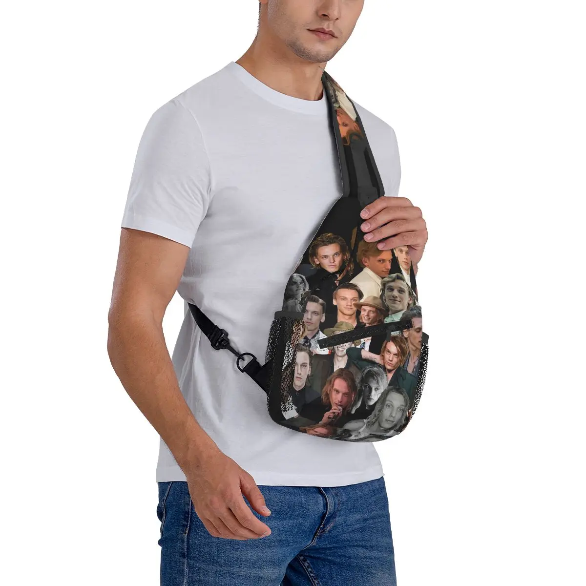 Jamie Campbell Bower Fotocollage Brusttasche Herren Sling Umhängetasche Brusttasche Reisen Wandern Tagesrucksack Umhängetasche