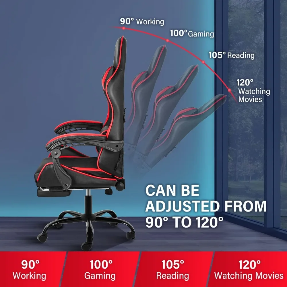 Altura ajustável Gaming Chair com encosto e assento, reclinável giratória, reclinável ergonômico para computador de escritório, videogame