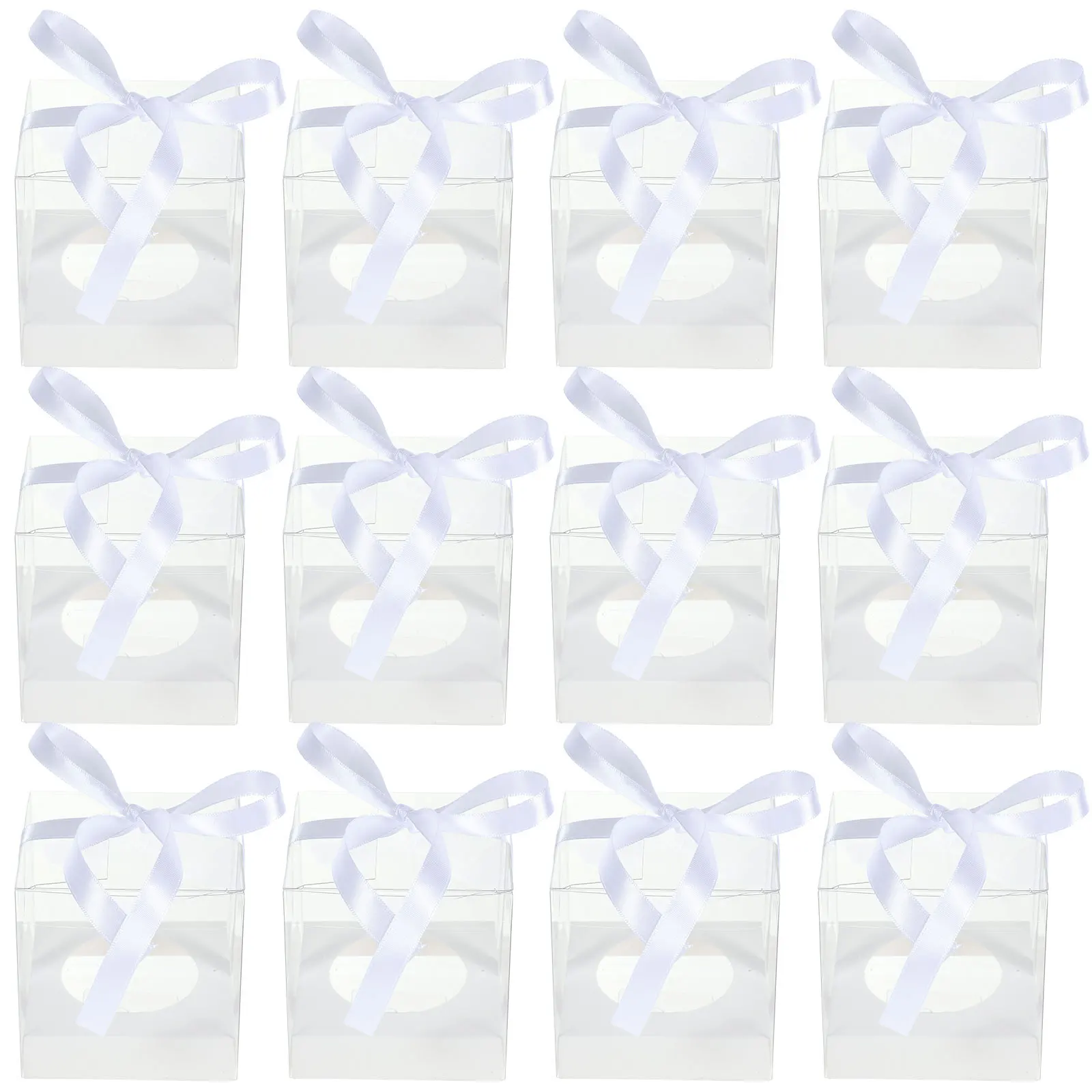 

30 Pcs Cake Box Party Boxes Baked Goods Transparent Lid Plastic Containers White with Ribbon Takeaway