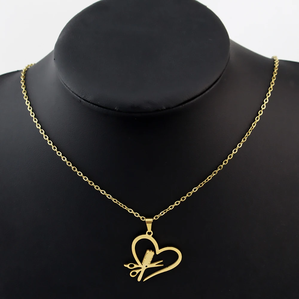 Fashion Hair Salon Tool Pendant Necklace Mini Scissors Comb Hair Dryer Charm Chain Hairstylist Jewelry Gift