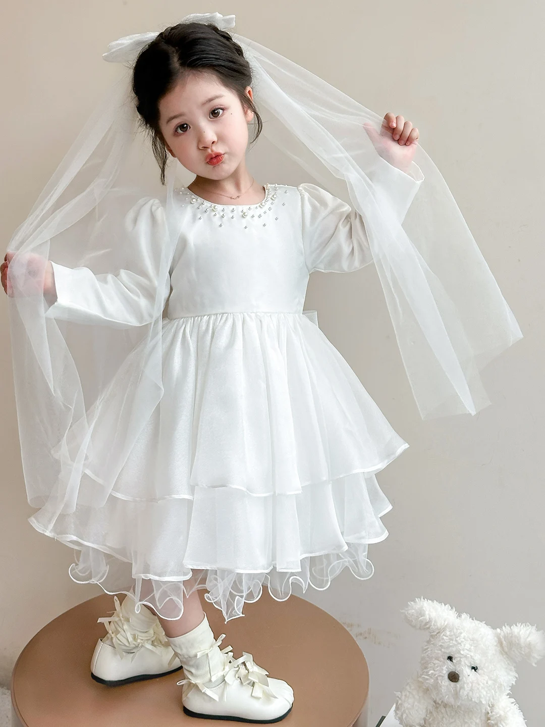 

Длинное белое платье для маленьких девочек, осенняя коллекция, на годик, для выступлений, на годовщину, на свадьбу