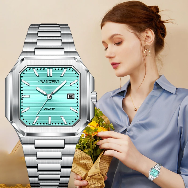 BANGWEI Elegant Classic Woman Watch Square Luxury Fashion Simple Waterproof Luminous Casual Date Quartz Womens Wristwatch New
