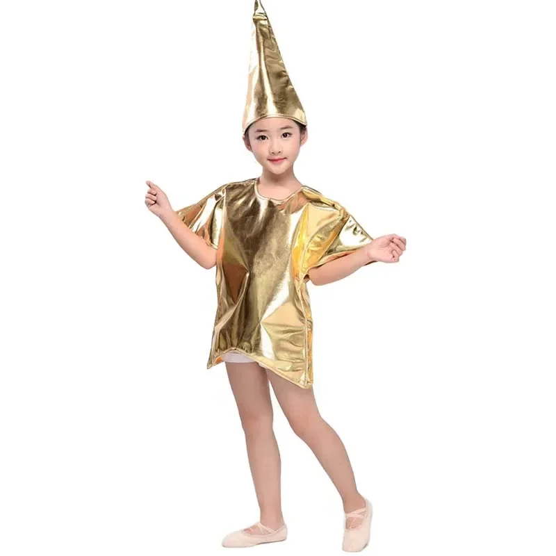 Adult or Child Gold Star Costume Fancy Dress Five Point Star Outfit for Boys Girls Nativity Christmas Party Costume for Kids