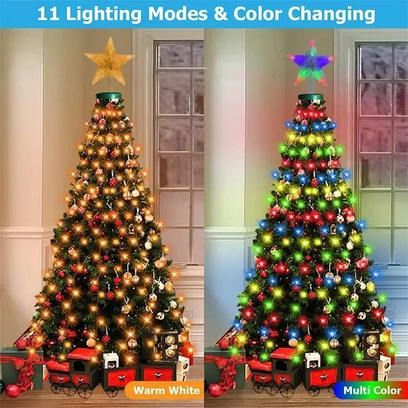 Happy Christmas LED Light String Ring Atmosphere Christmas Tree Star Top Decorative Lamp Christmas Happy Holiday Lighting String