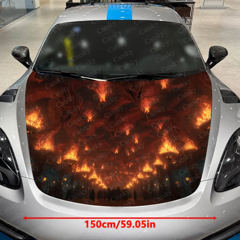Adesivo de capô de carro Flame Dragon, decoração de carro autoadesiva à prova d'água de PVC resistente a arranhões