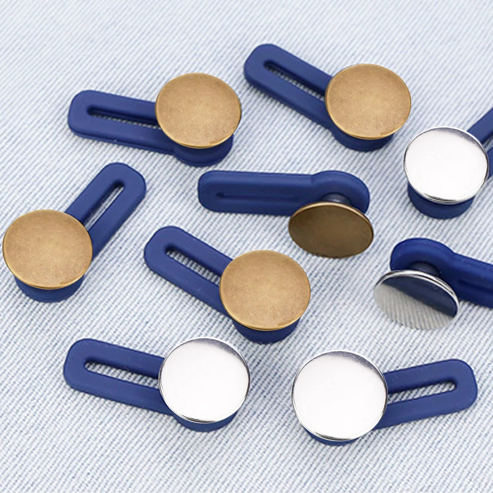 10/5/1pcs Unisex Retractable Buckles Silicone Metal Buttons For Jeans Pants Waist Extender Free Sewing Adjustable Button Buckle