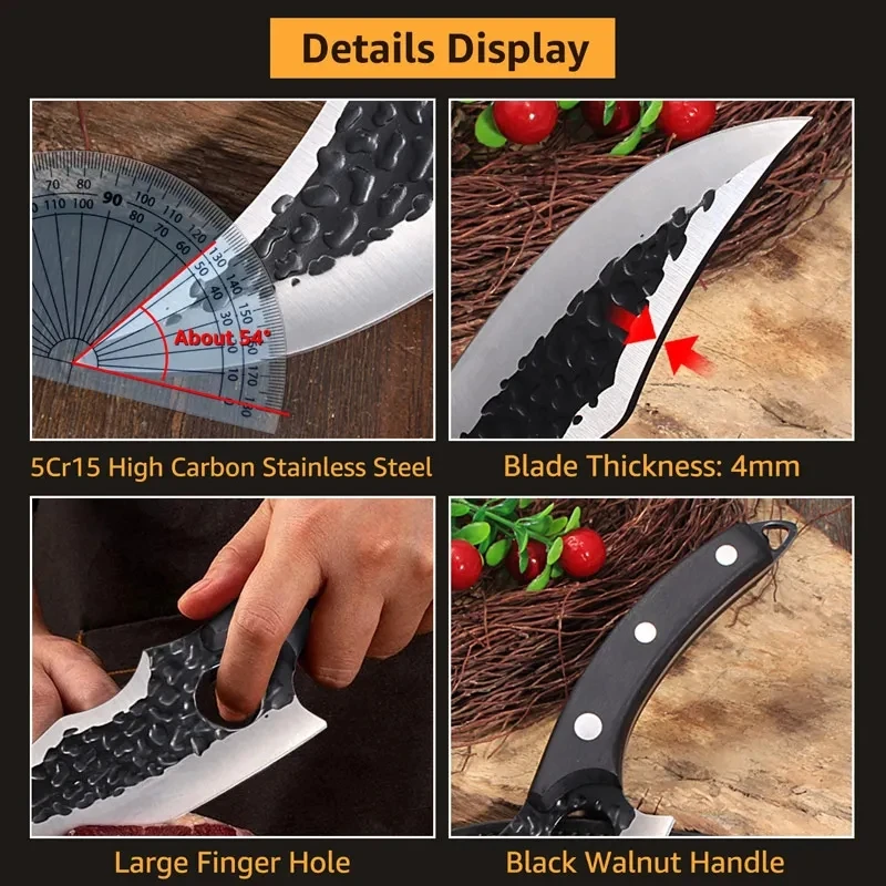 Kitchen Butcher Knife Boning Cleaver Handmade Stainless Steel Full-Tang Forged for Meat  Fishing Chef Cutting