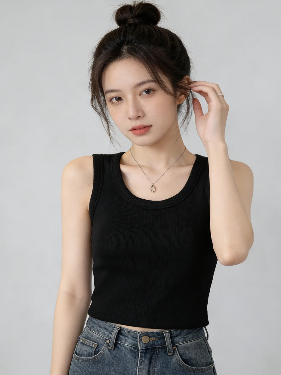 Black Yoga Sports Bra Top Women's Integrated Vest with Chest Pad U-Neck Short Sleeve High Elasticity Daily Wear Polyester Fiber