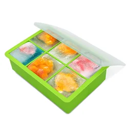 Large Square Ice Cube Trays for Freezer with Lid Square Silicone Ice Tray Mold Easy-Release Reusable Ice Cube Popsicles Moulds