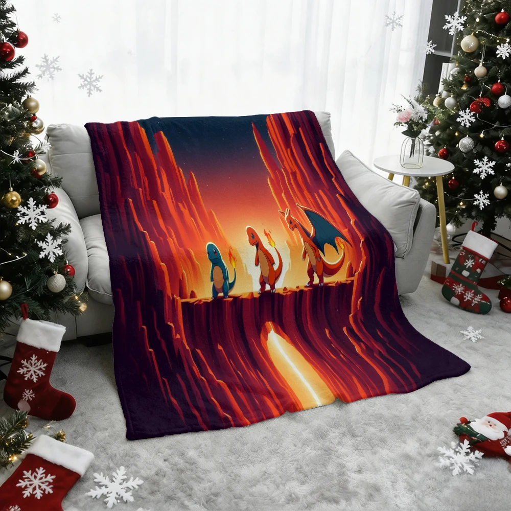 Pokemon Charmander Evolution Canyon Scene Print Flannel Throw Blanket Soft Warm Blanket for Sofa Bed Home Decor