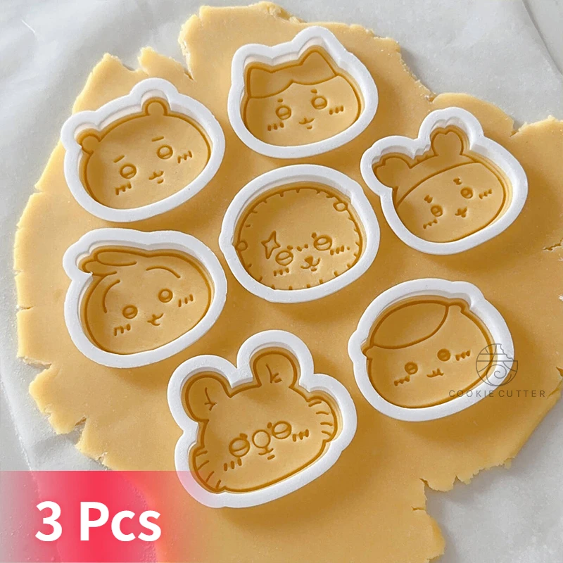 3Pcs Biscuit Cookie Plunger Cutters DIY Pet Snack Mold Cartoon Kawaii Cookie Mold Chestnut Steamed Biscuits Dessert Baking Tools