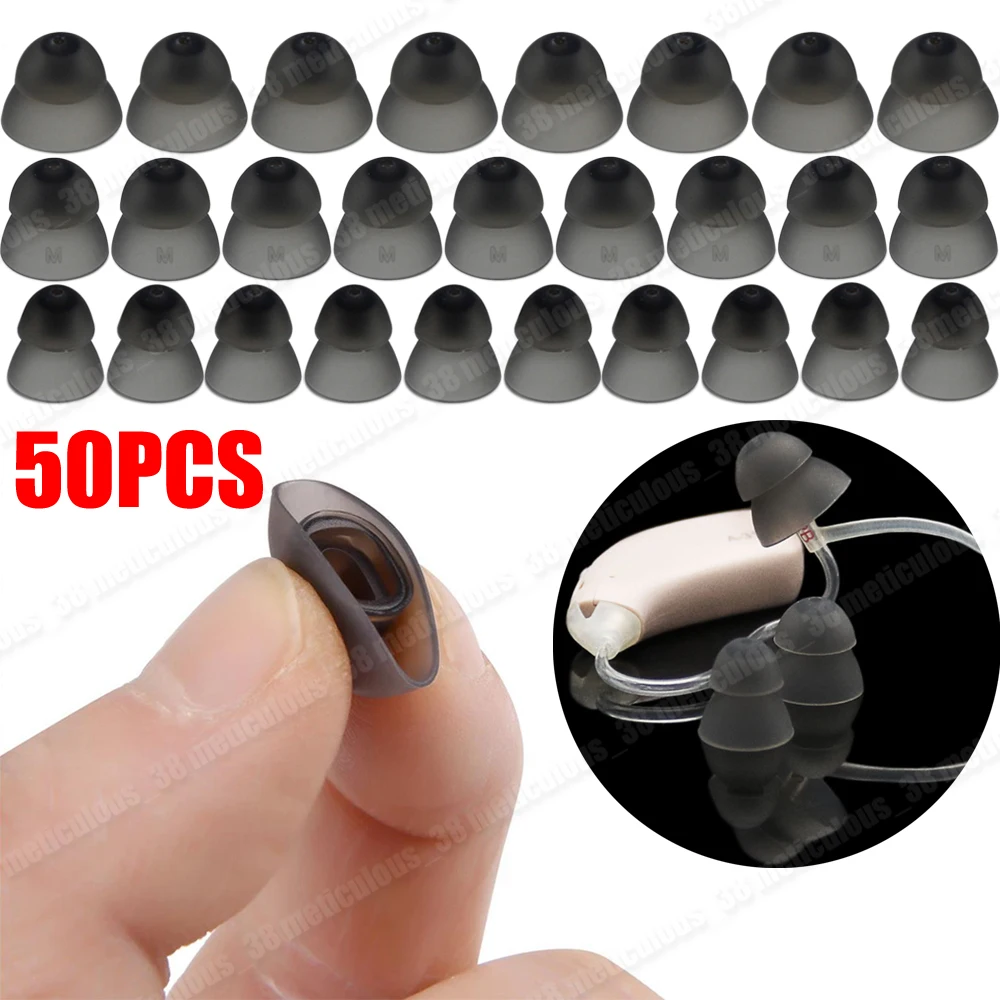Lot of 50 8/10/12mm Silicone Double Layer Anti-Static Ear Tips Closed Fit Hearing Aid Domes Earplug Replacement for Hearing Aid