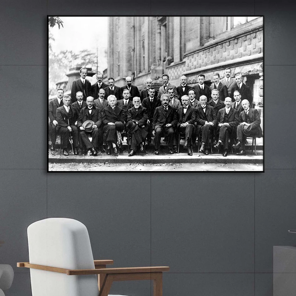 Solvay Conference 1927 Poster Black White Wall Art Canvas Painting Print Famous Physicists Chemists Group Photo Home Decor