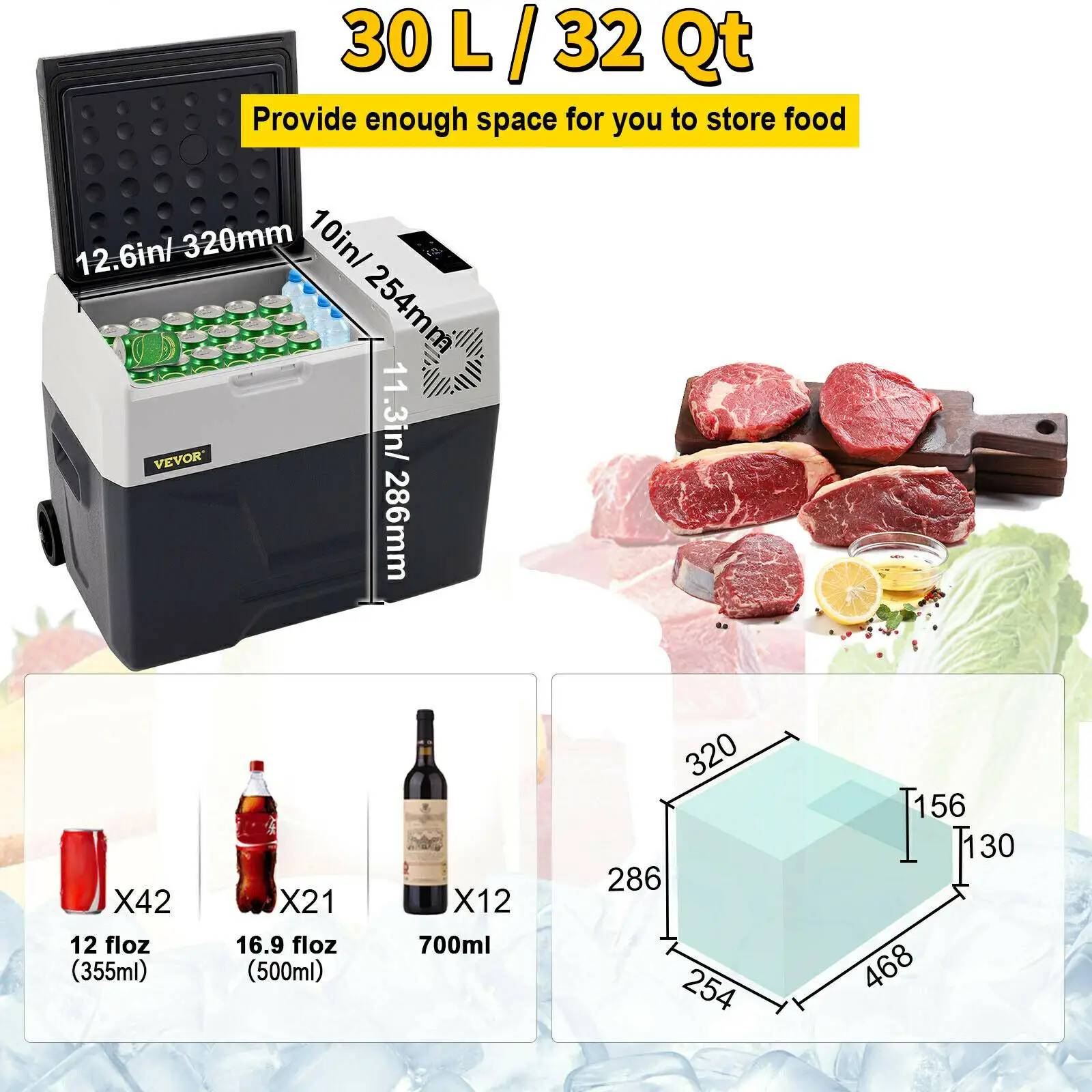 SucceBuy 30L 40L 50L Mini Autokoelkast Kleine Koelkast Vriezer Draagbare Compressor Koeler 220V voor Rijden Camping Picknick