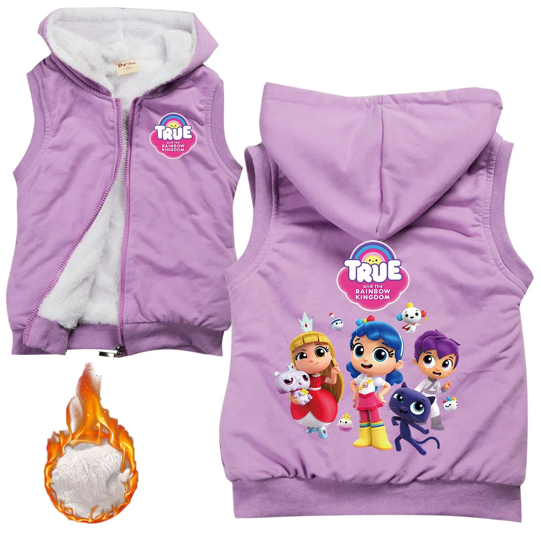Kawaii True and The Rainbow Kingdom Kids Winter Fleece Clothes Children Thick Zipper Sleeveless Jackets Girls Warm Velvet Coats
