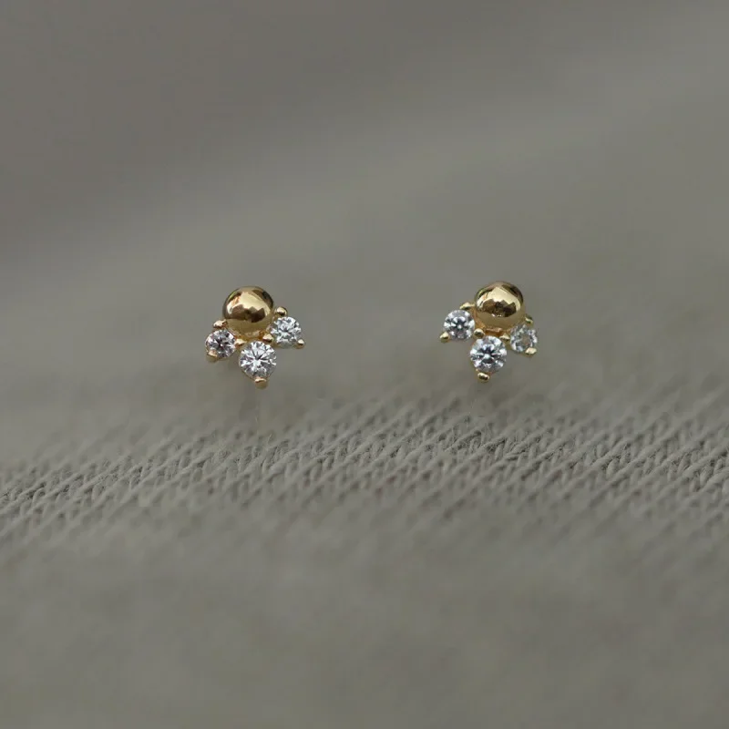 Echte 925 Sterling Silber Luxuriöse Mini-Rundperlen Zirkon-Ohrstecker für Charmante Frauen Feiner Schmuck Exquisites Accessoire – Detail 2