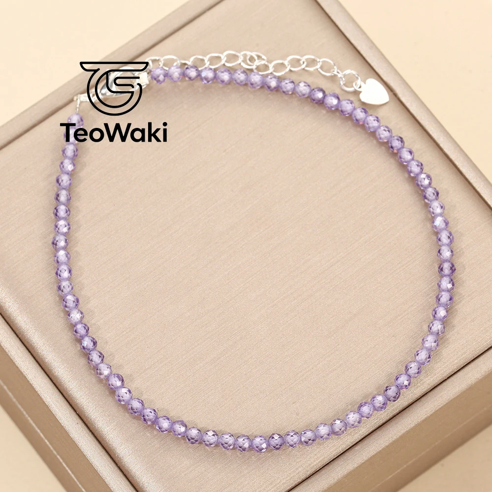 TeoWaki Beaded Anklet Women 3mm Faceted Zircon Beads Adjustable Beach Ankle Bracelet Jewelry Gift for Her Birthday Christmas