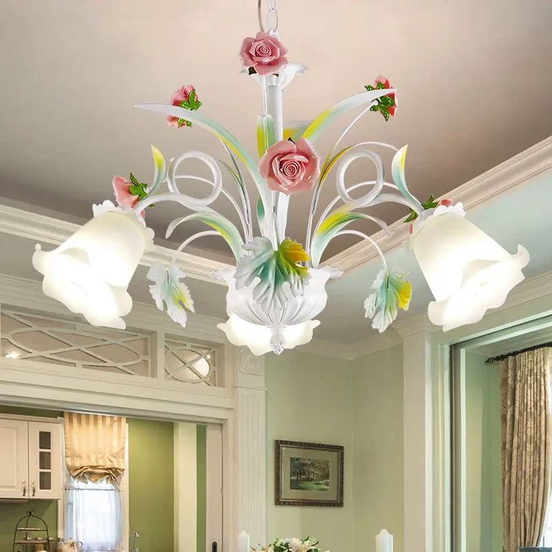 Countryside Style Pendant Lamp Mediterranean European Korean Style Flower Grass Lamp Bedroom Dining Room E14 Pendant Lamp