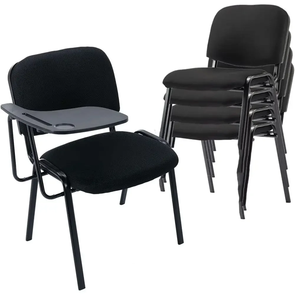 Stackable 5-Piece Conference Room Chairs with Tablet Arm for Meeting, Breakroom, Lobby, Church, School, Hall, Hotel - Black Mesh