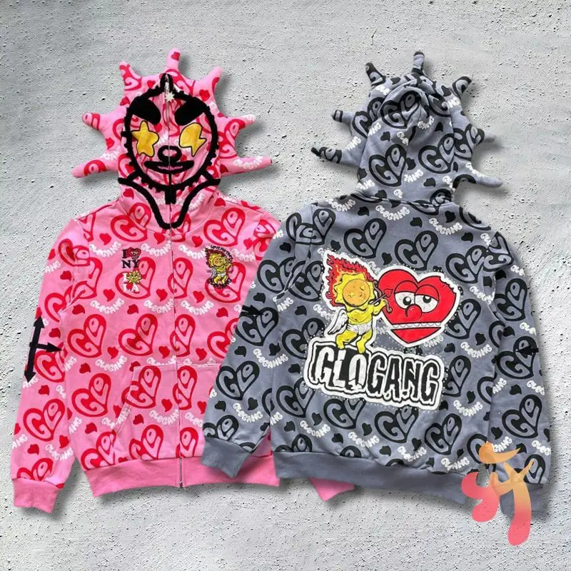 

Зимние куртки Flame Angel Love с принтом Glo Gang The Glory, модные уличные куртки с капюшоном на молнии, повседневные свободные мужские и женские толстовки