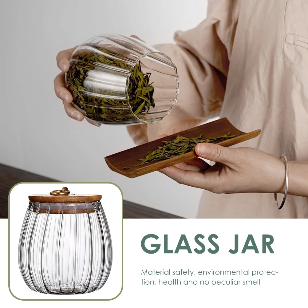 

Striped Glass Tea Jar Airtight Candy Storage Container Kitchen Cereal Canister Sealed Leaf Holder Dry Food Sweets Coffee