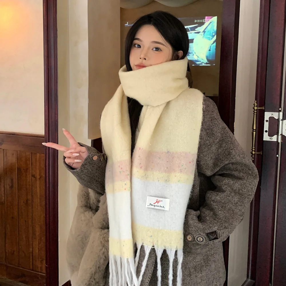 Cheese Milk Yellow Plush Scarf Women's New Korean Version Colored Imitation Cashmere Shawl Warm and Thickened Student Scarf
