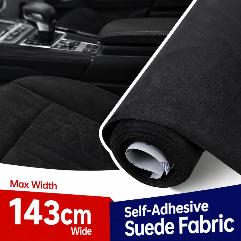 

20-100cm Black Self-Adhesive Suede Fabric Faux Leather Velvet Cloth for Car Interior Door Panel AB Pillar Trim Decor DIY Sticker