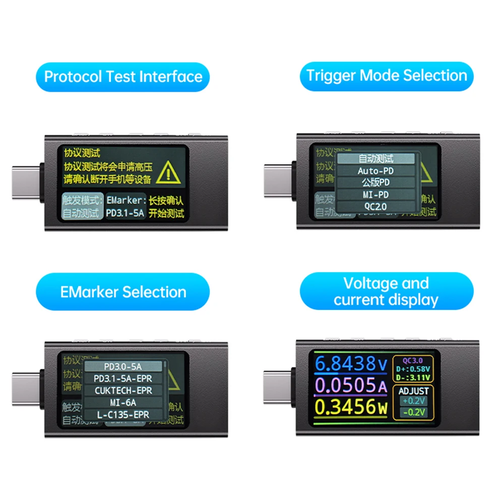 KWS-X1 4V-30V 12A Type C Tester Voltmeter Ammeter TYPE-C Fast Charge Detection Trigger Capacity Measurement  Power Meter image 6