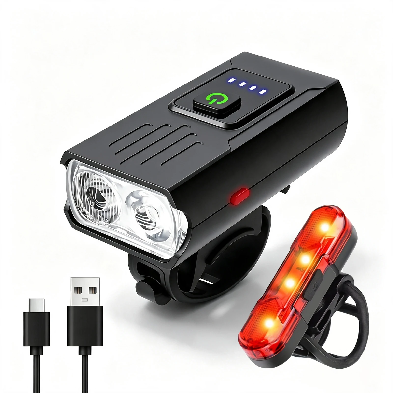 Two-Pack (Front Light + Tail Light) Rechargeable Front Light, Super Bright Bicycle Front Light Flashlight Warning Light for Night Cycling Bicycle Tail Light Bicycle Light Set