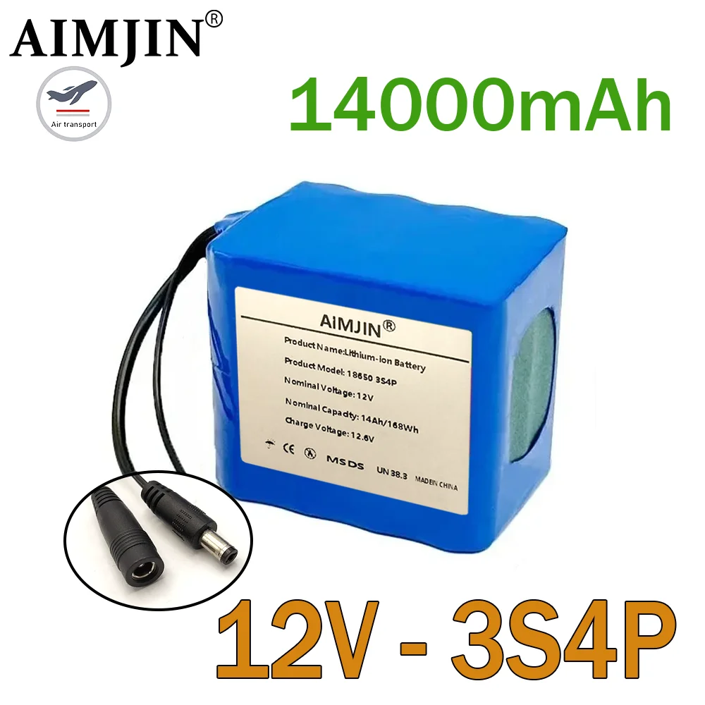 

12V 14Ah 18650 Lithium Battery Pack 3S4P Rechargeable Battery with BMS 12.6v Charger for Fishing Bicycle Large Capacity Battery