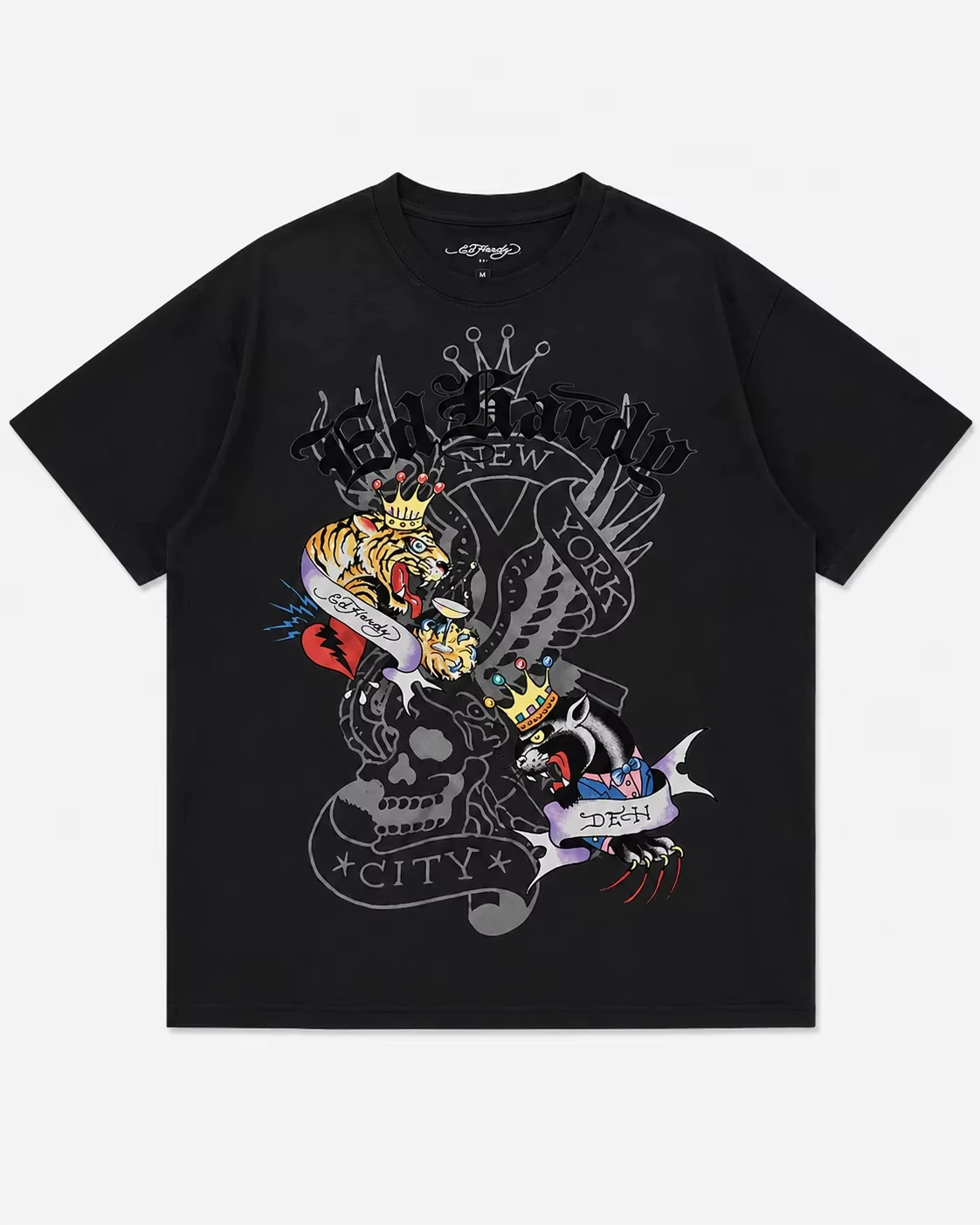 Ed Hardy Crown Tiger Panther Skull New York City Print T Shirt Unisex Loose Oversized Harajuku Streetwear Cotton Summer Graphic