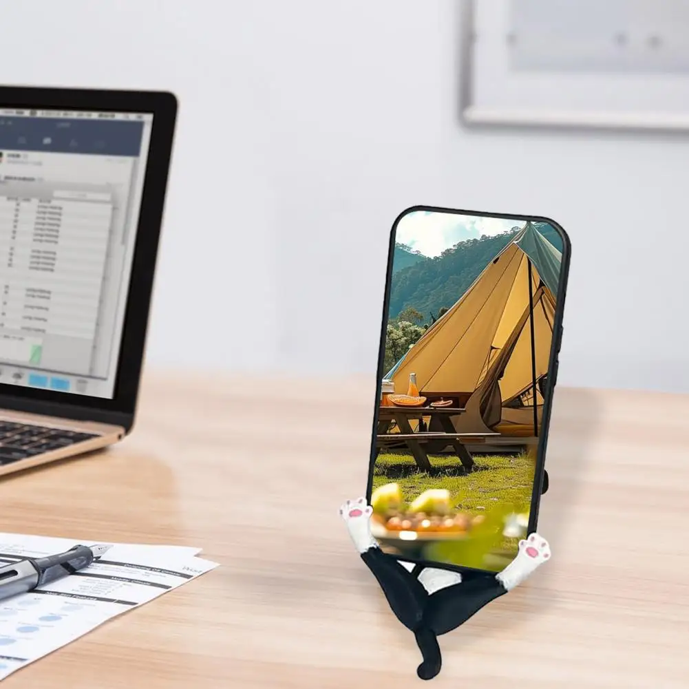 حامل الهاتف المحمول لطيف الأسود القط حامل الهاتف الراتنج ديكور حامل للفتيات قابل للتعديل جبل المحمول لمكتب المنزل للقطط