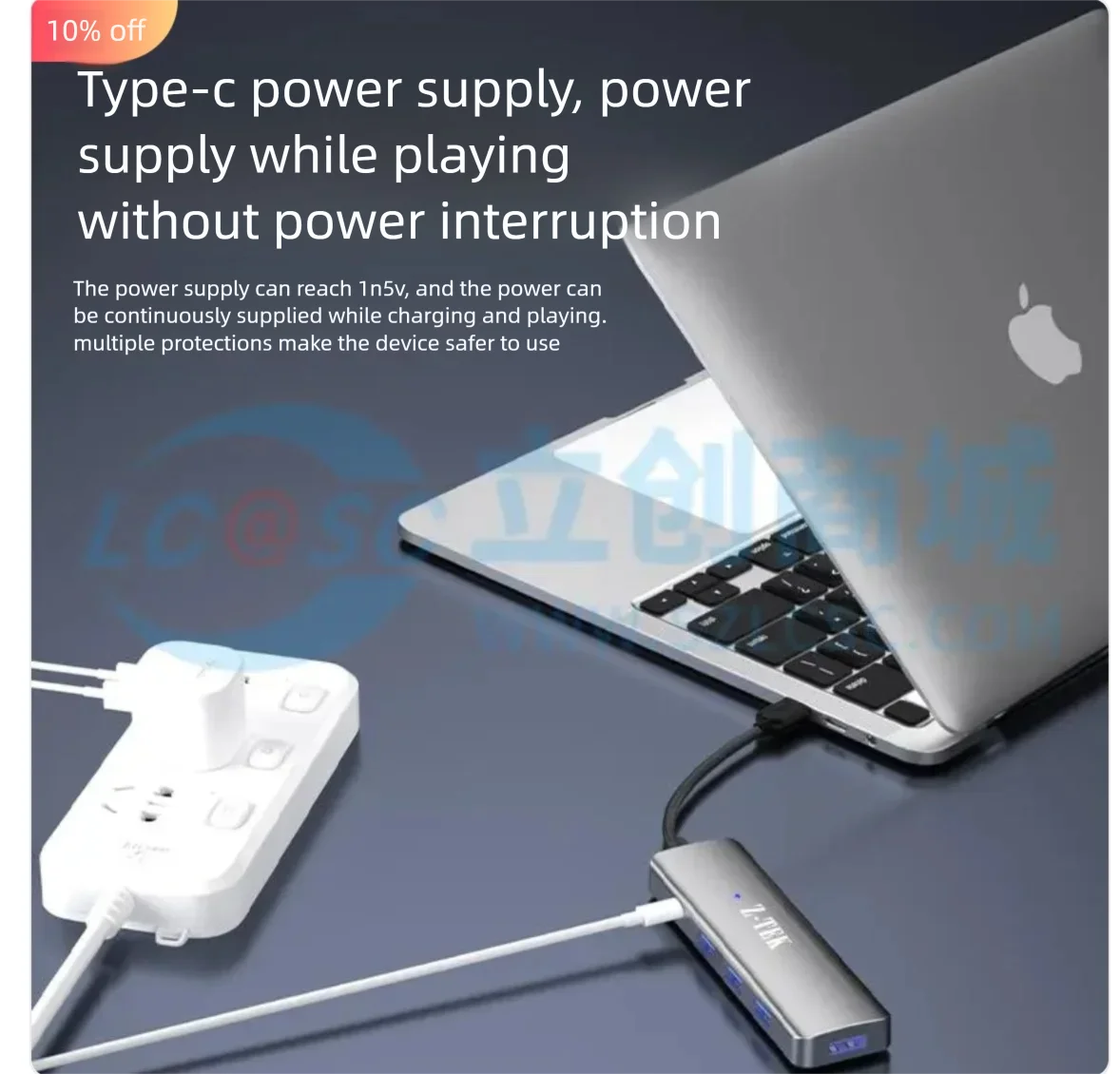 Z-TEK USB Dock, USB3.0 to 4-Port Hub with TYPE-C Power Supply Port, LED Indicator, 0.5m, Model ZY453-005