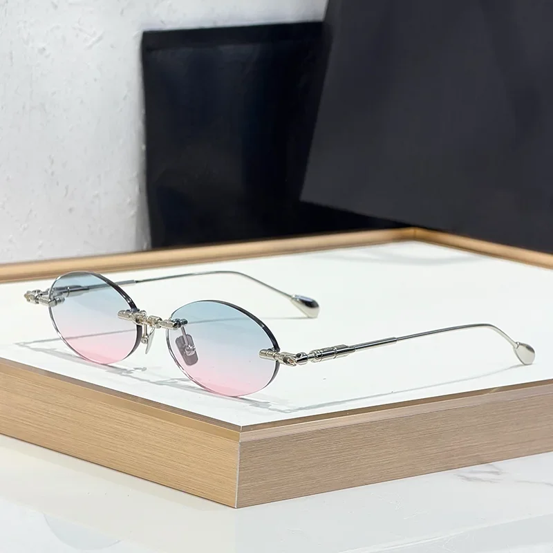 

H62 Women's INS Fashion Patchwork Color Rimless Sunglasses Original Luxury Craft Sliver Boundless Alloy Solar Glasses for F